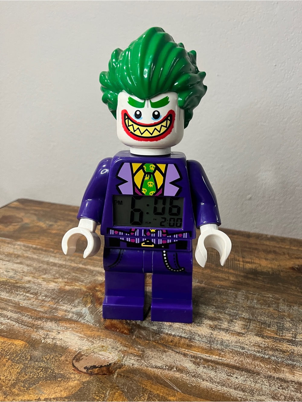 Lego joker minifigure alarm clock
